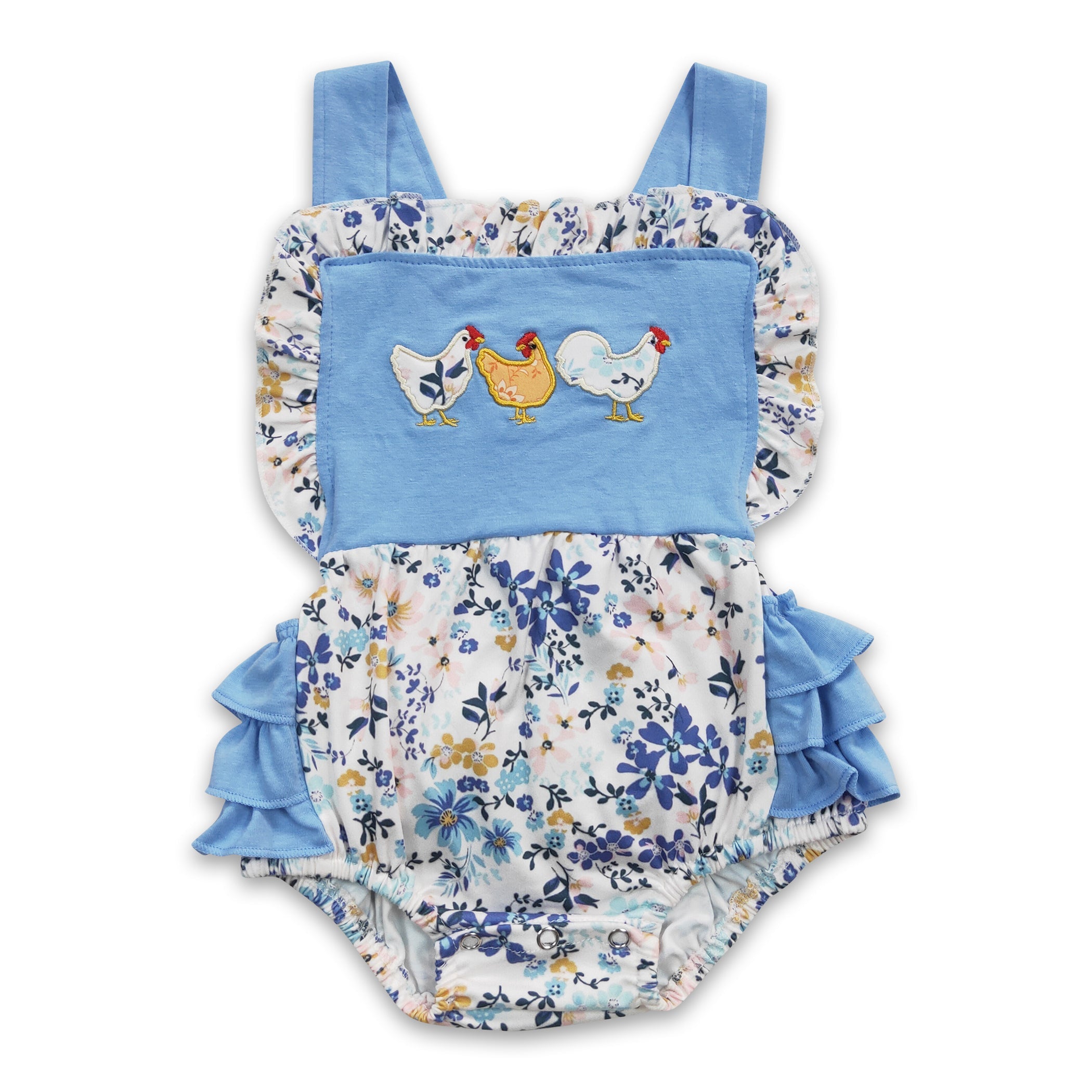 Chicken Floral Bummies Baby Girls Romper