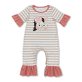 Ruffle Khaki Stripe Cow Girls Summer Romper