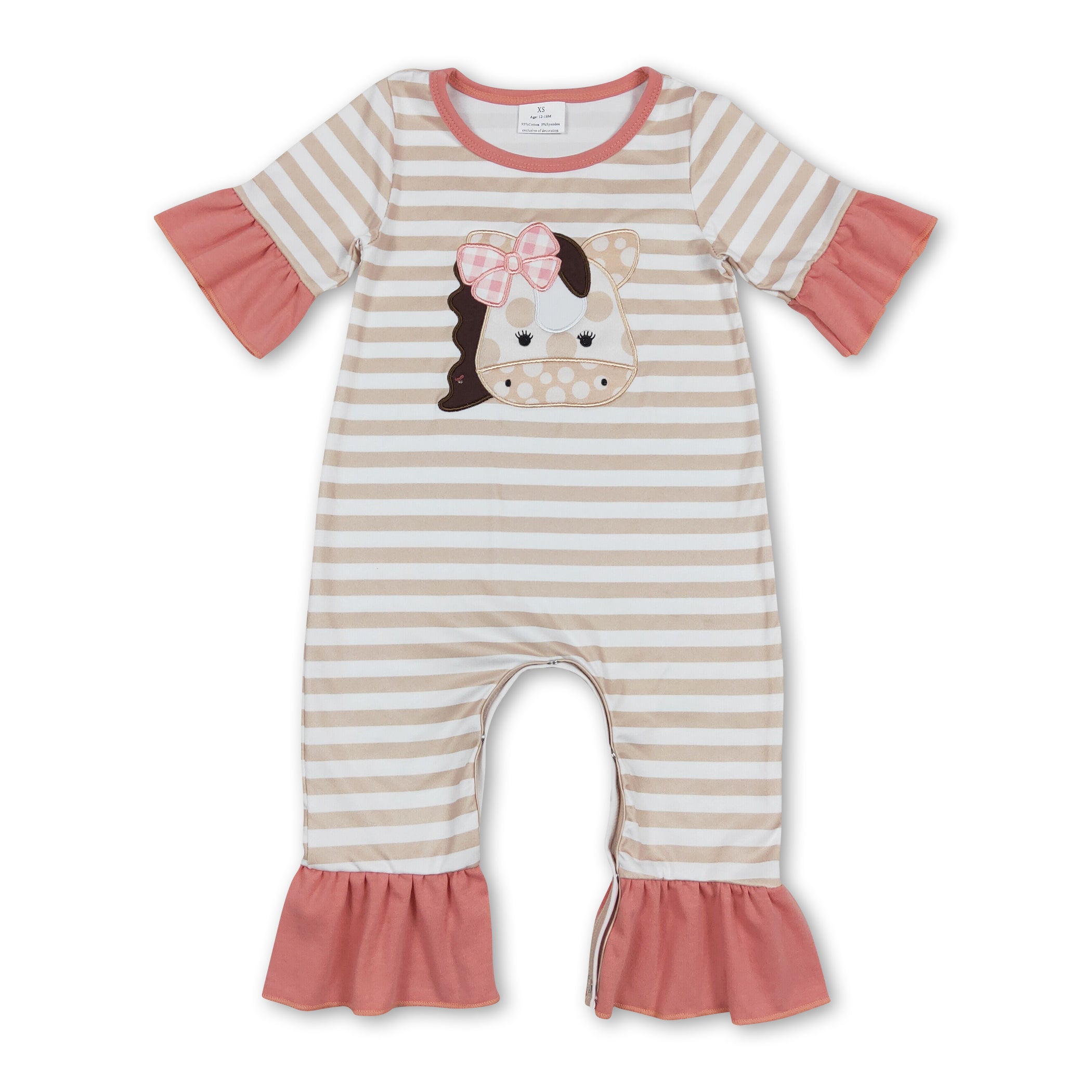 Ruffle Khaki Stripe Cow Girls Summer Romper