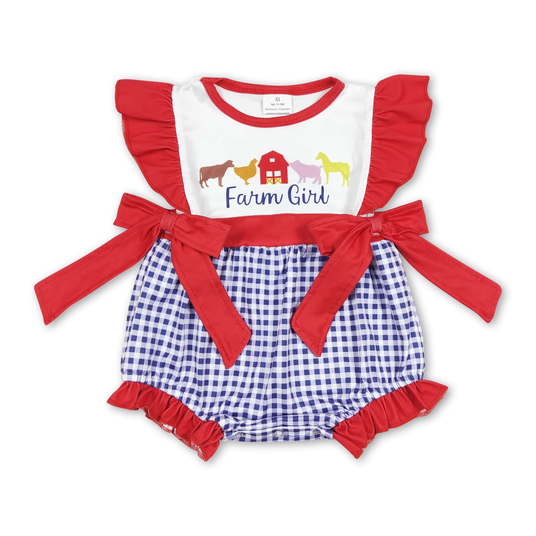 Cow Chicken Pig Horse Farm Girl Romper