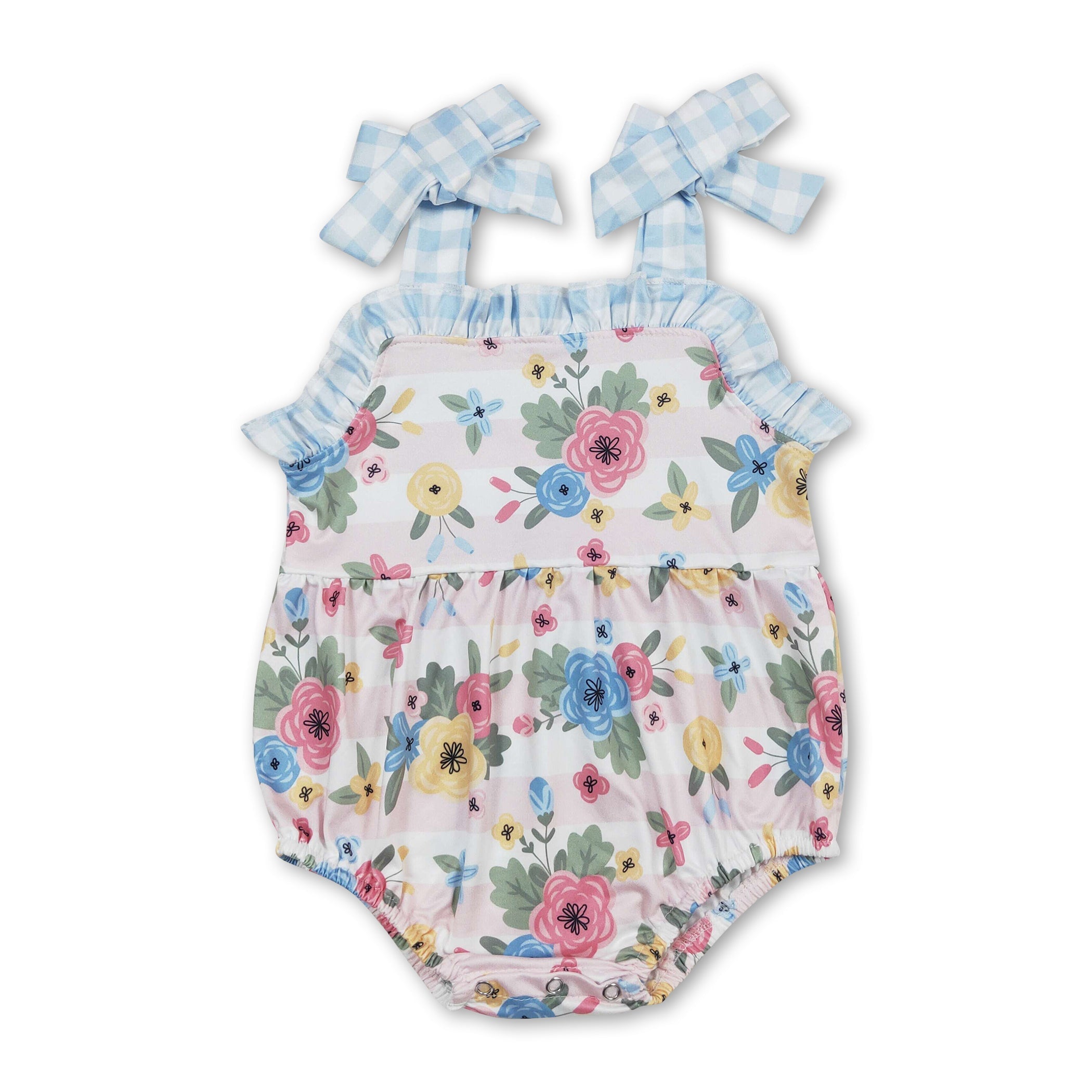 Plaid Suspender Floral Stripe Baby Girls Summer Romper