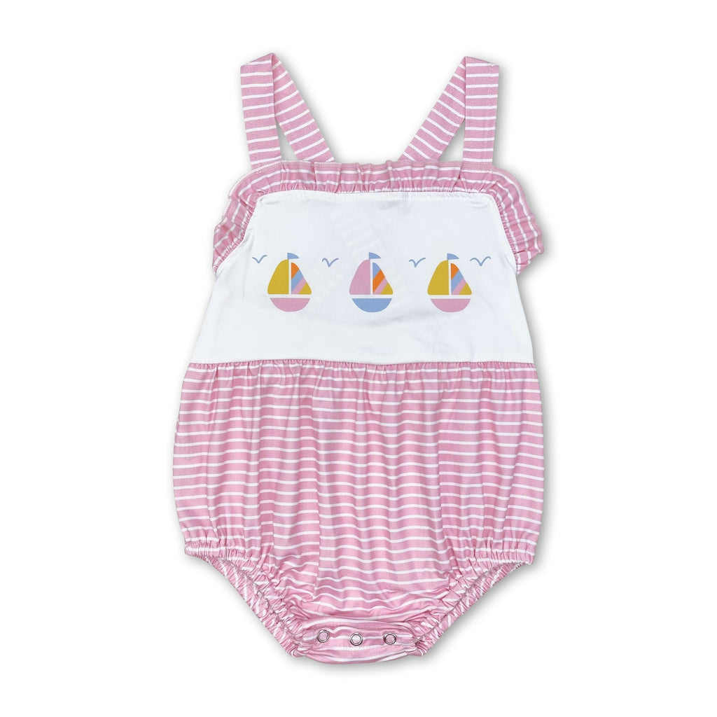 Pink Stripe Boat Baby Girls Summer Romper