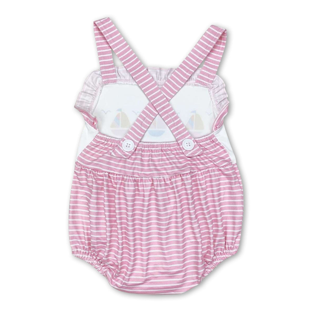 Pink Stripe Boat Baby Girls Summer Romper