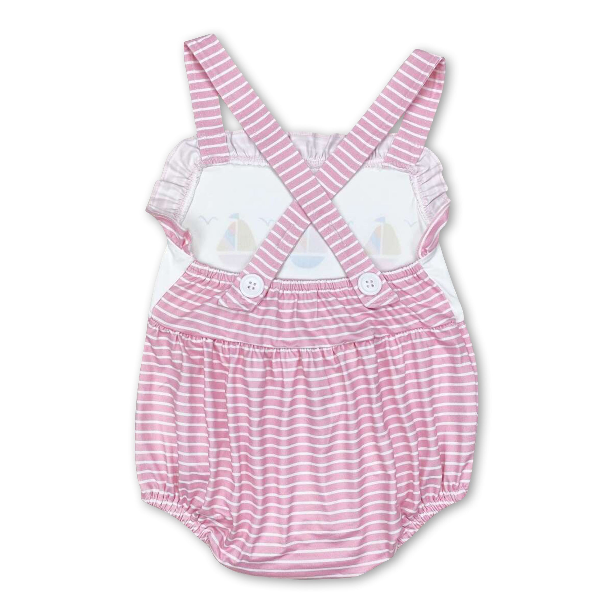 Pink Stripe Boat Baby Girls Summer Romper