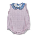Sleeveless Pink Plaid Baby Girls Floral Summer Romper