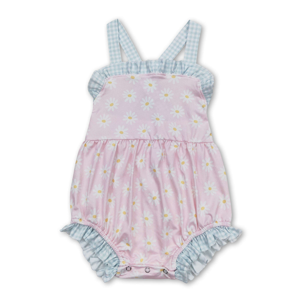 Plaid Straps Daisy Baby Girls Summer Romper