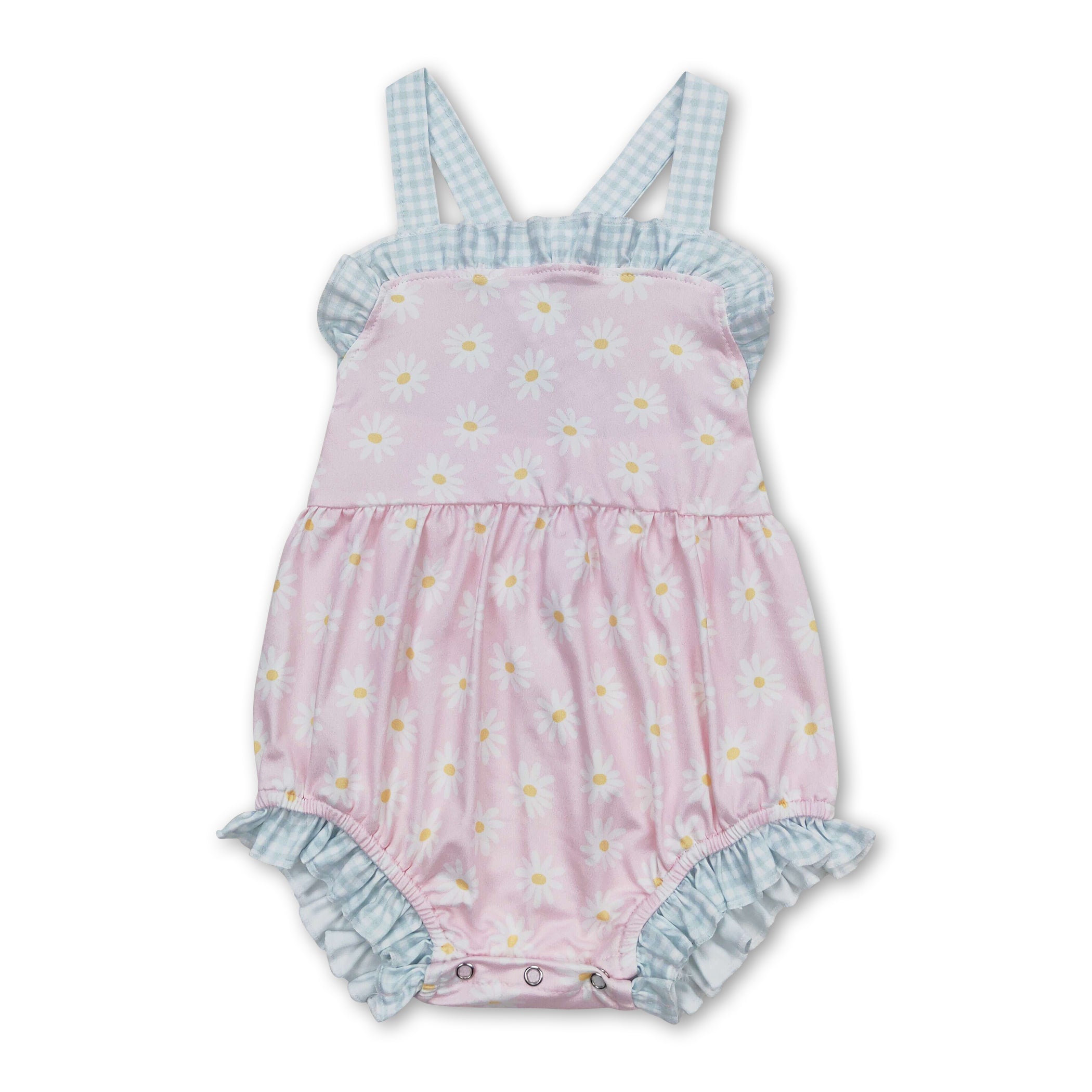 Plaid Straps Daisy Baby Girls Summer Romper