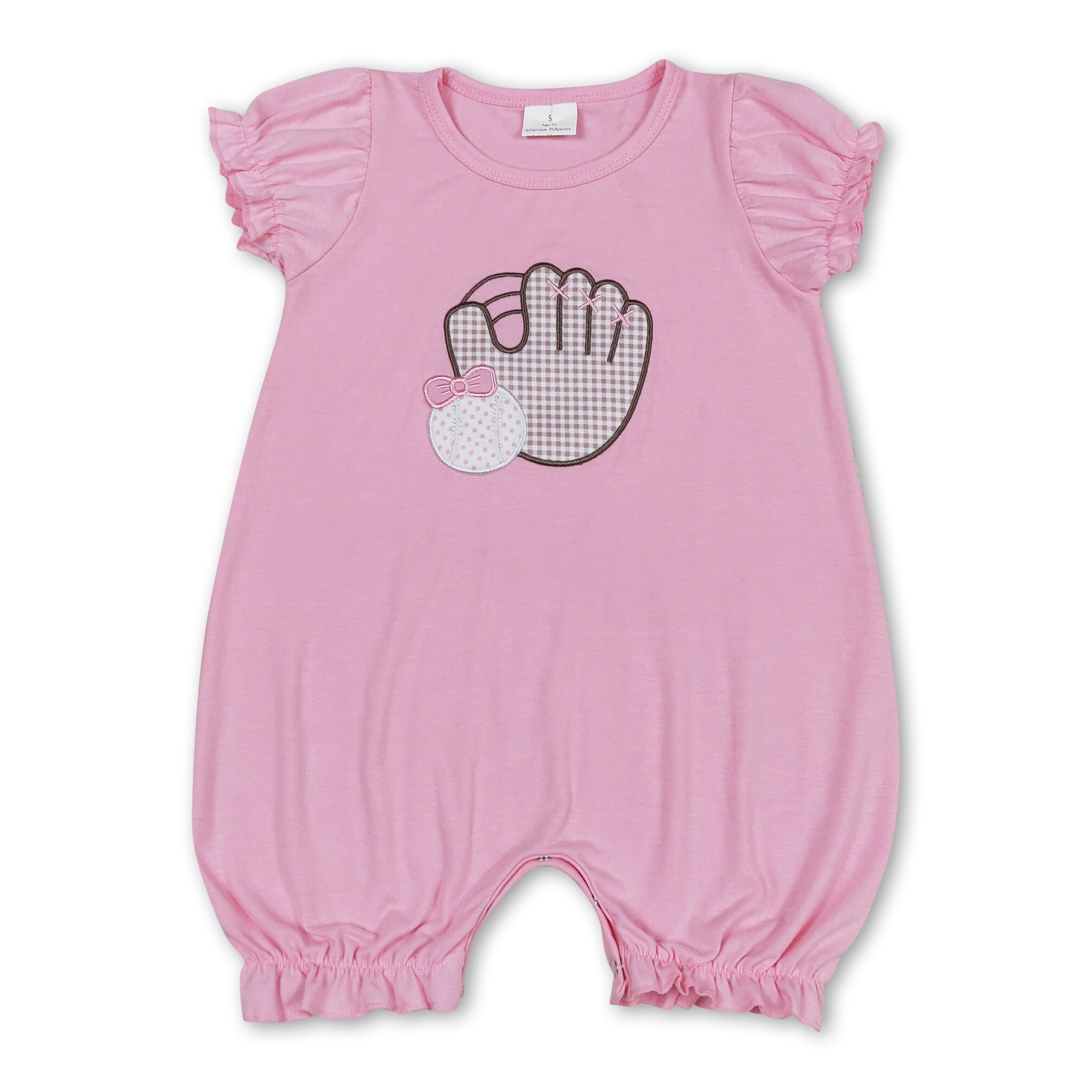 Pink Short Sleeves Baseball Baby Girls Romper