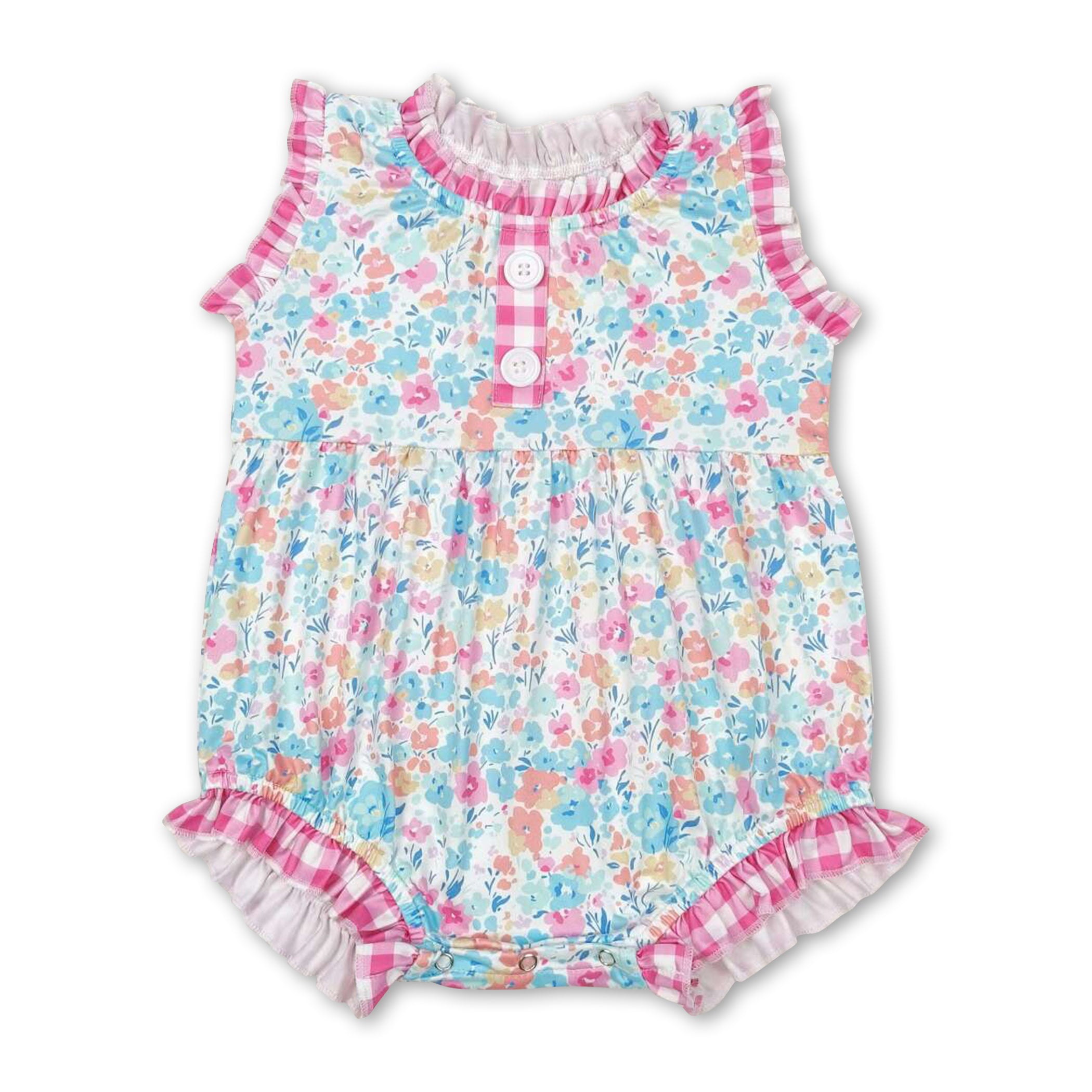 Sleeveless Plaid Floral Baby Girls Summer Romper