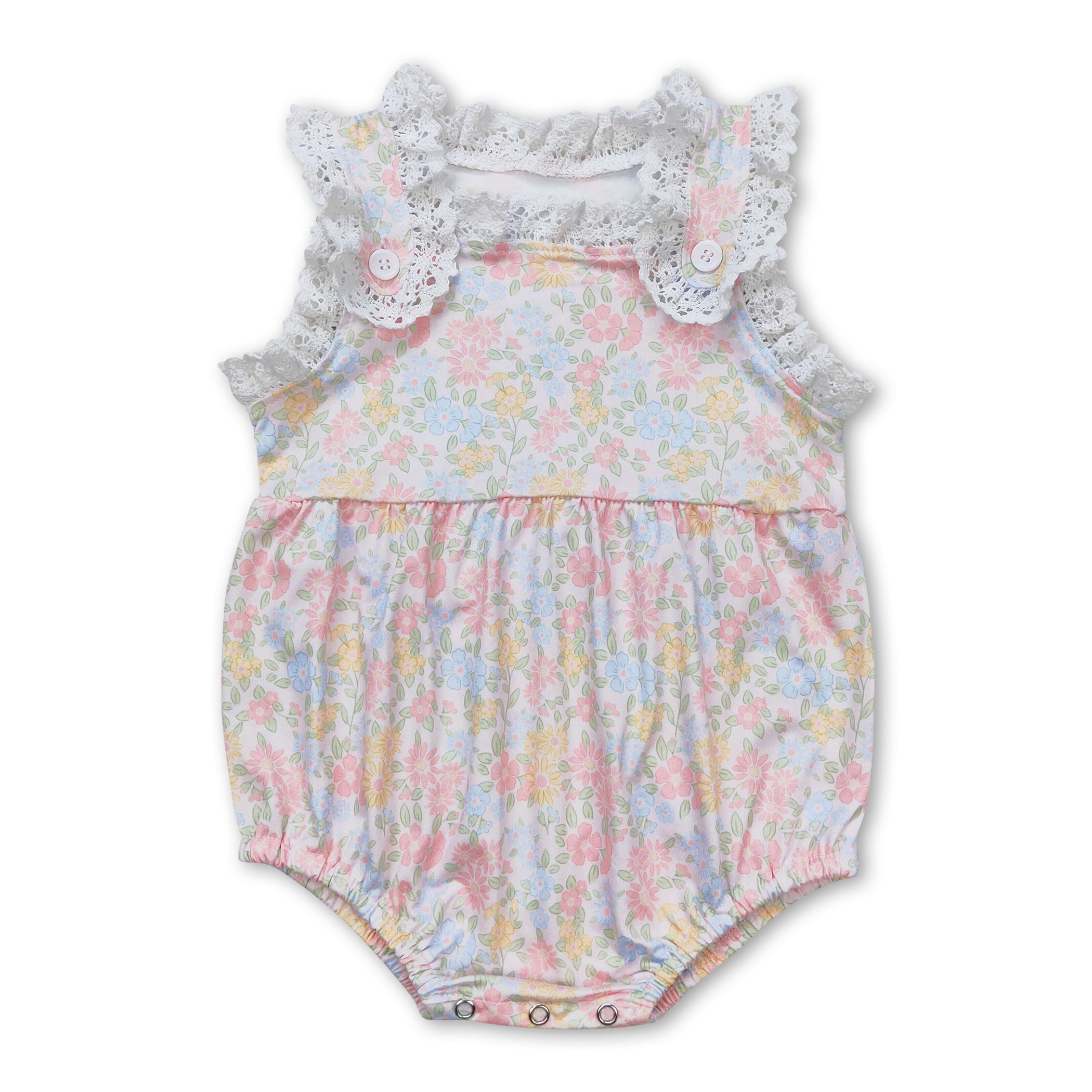 Sleeveless Yellow Floral Baby Girls Summer Romper