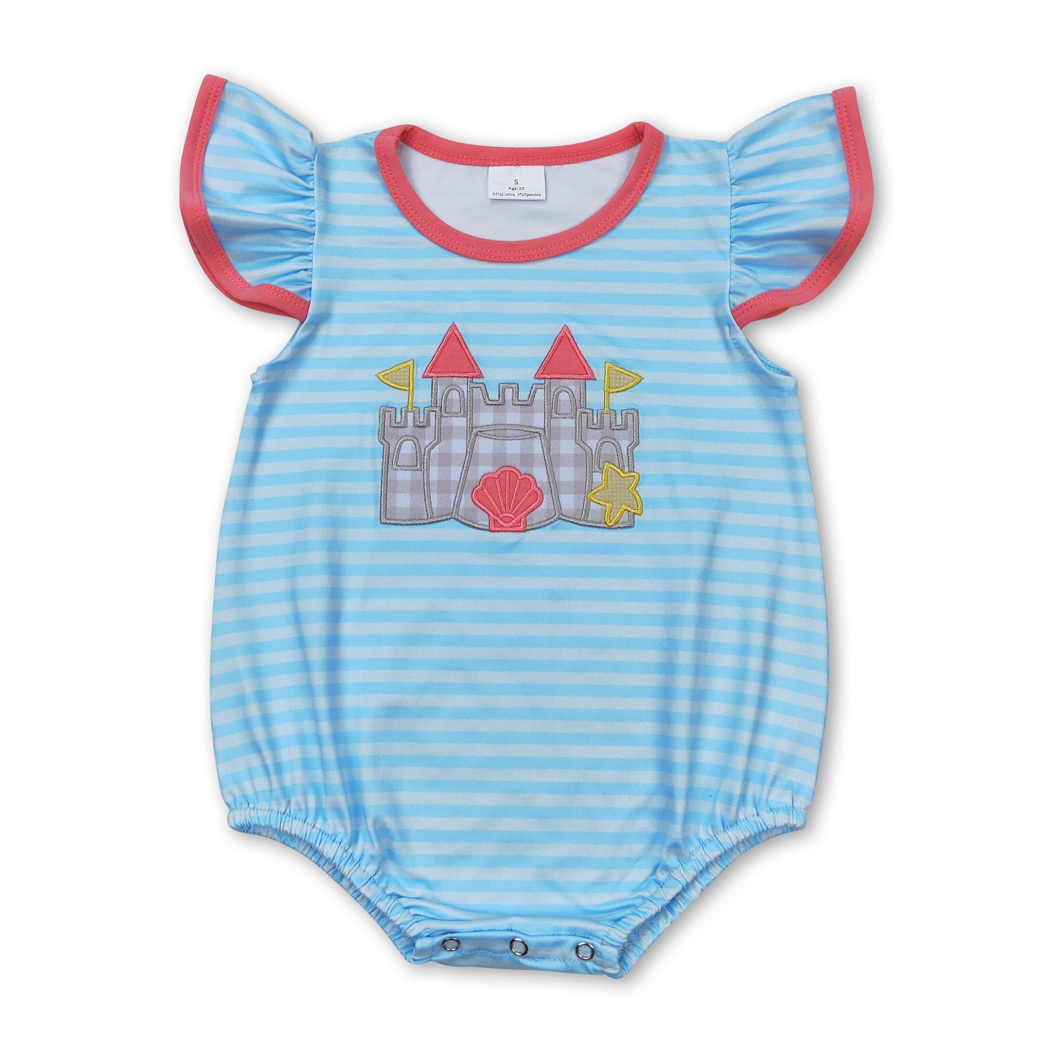 Flutter Sleeves Stripe Castle Baby Girls Summer Romper