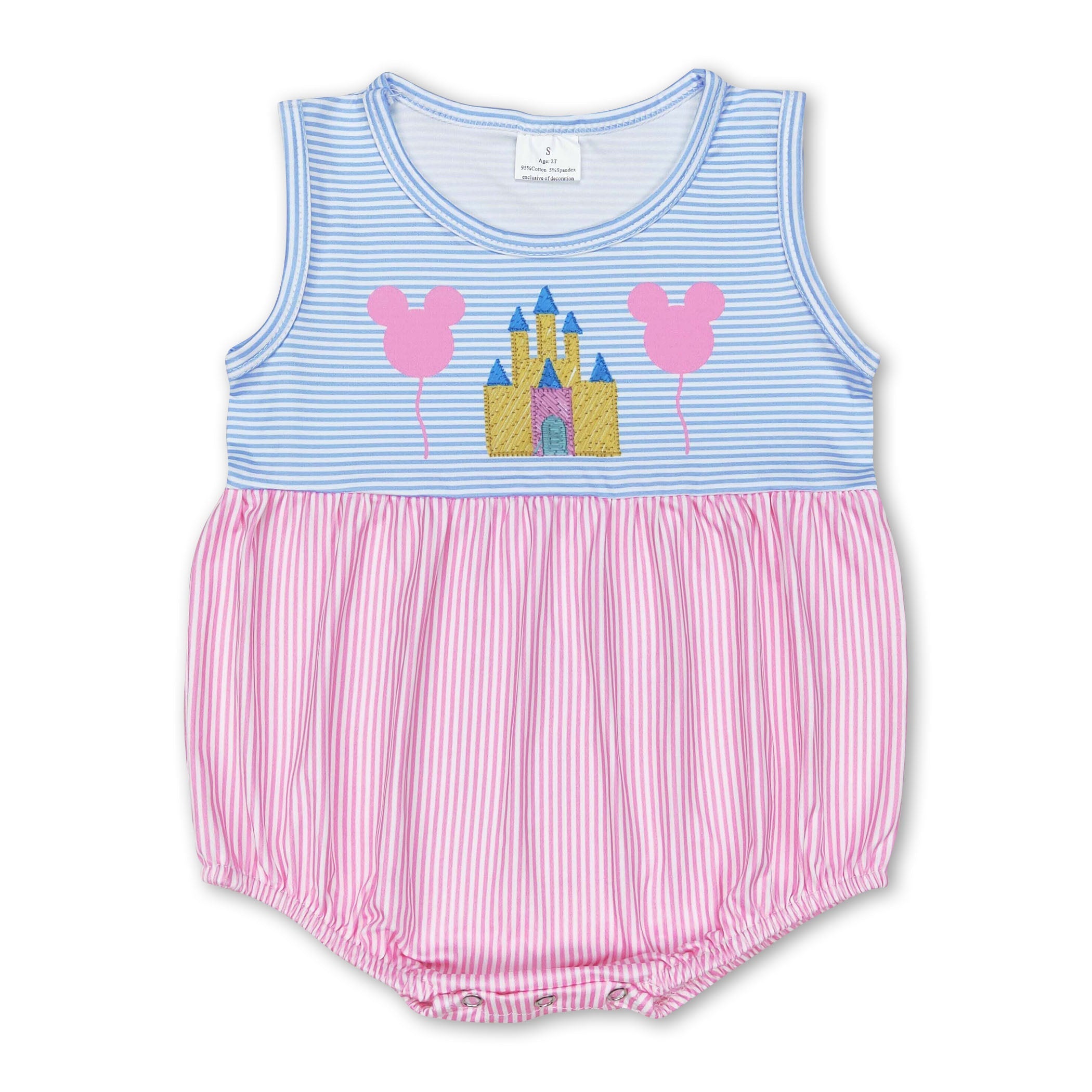 Sleeveless Stripe Castle Mouse Balloon Girls Romper