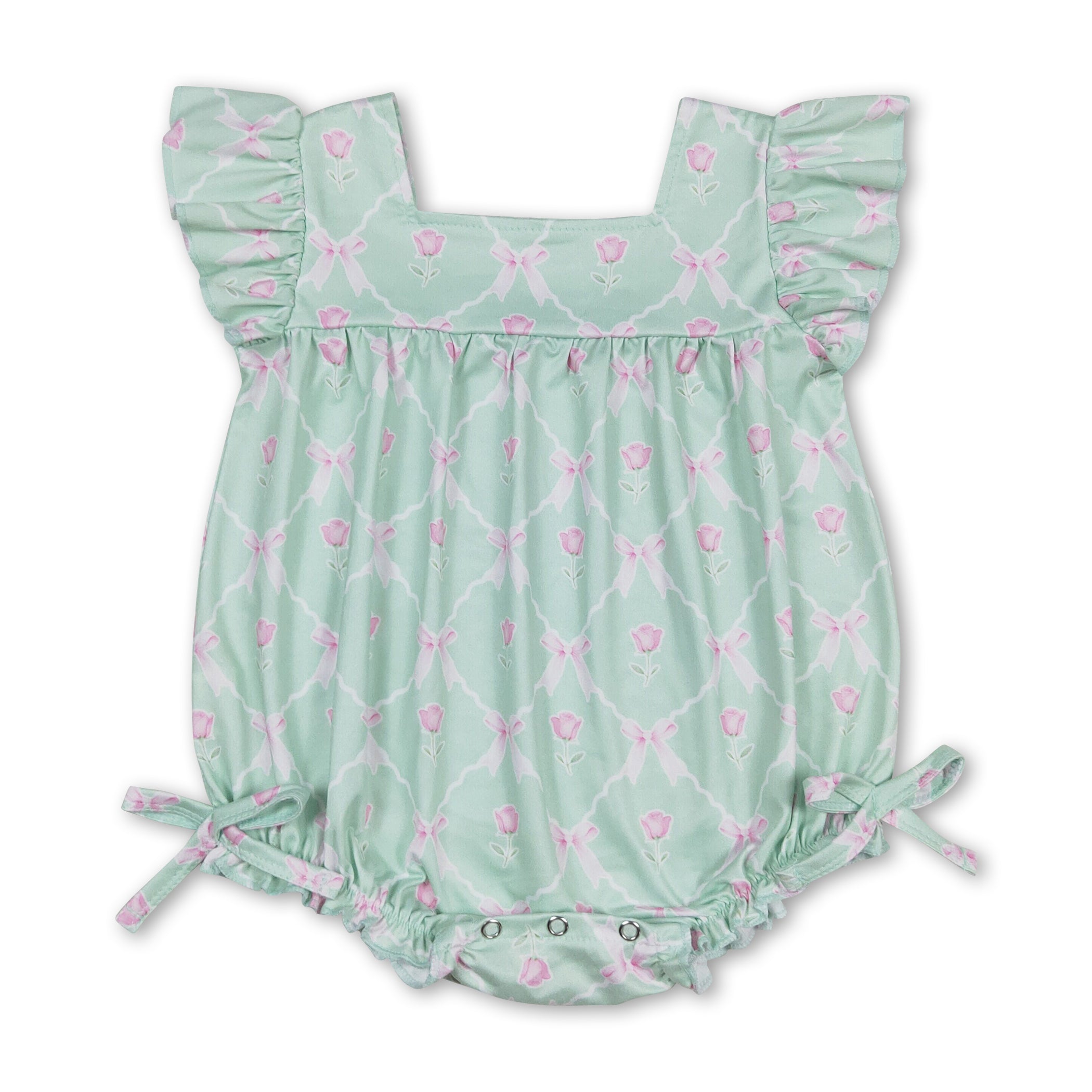 Mint Flutter Sleeves Floral Baby Girls Spring Romper