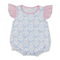 Flutter Sleeves Pink Floral Bow Print Baby Girls Romper