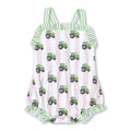 Pink Stripe Tractor Baby Girls Farm Romper