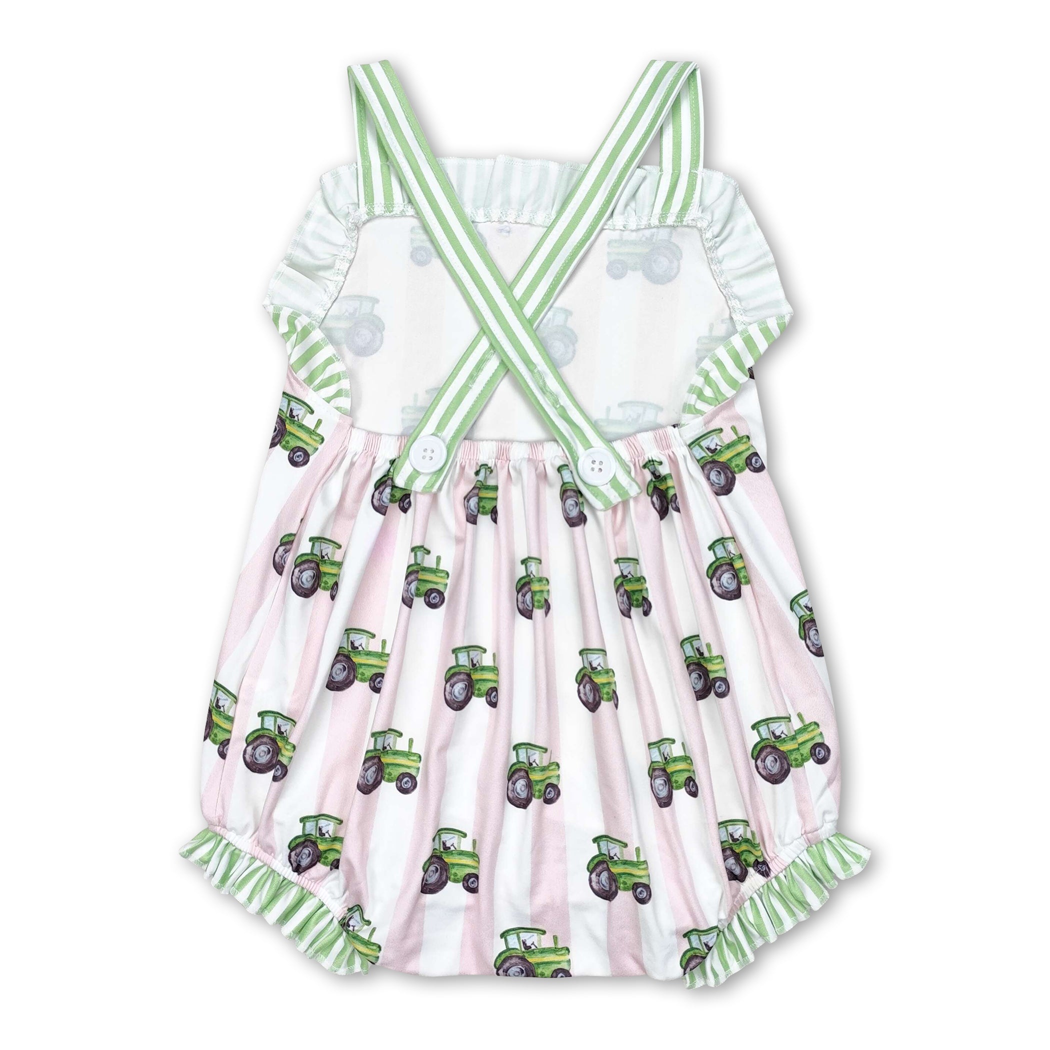 Pink Stripe Tractor Baby Girls Farm Romper