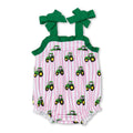 Pink Stripe Tractor Straps Baby Girls Farm  Romper