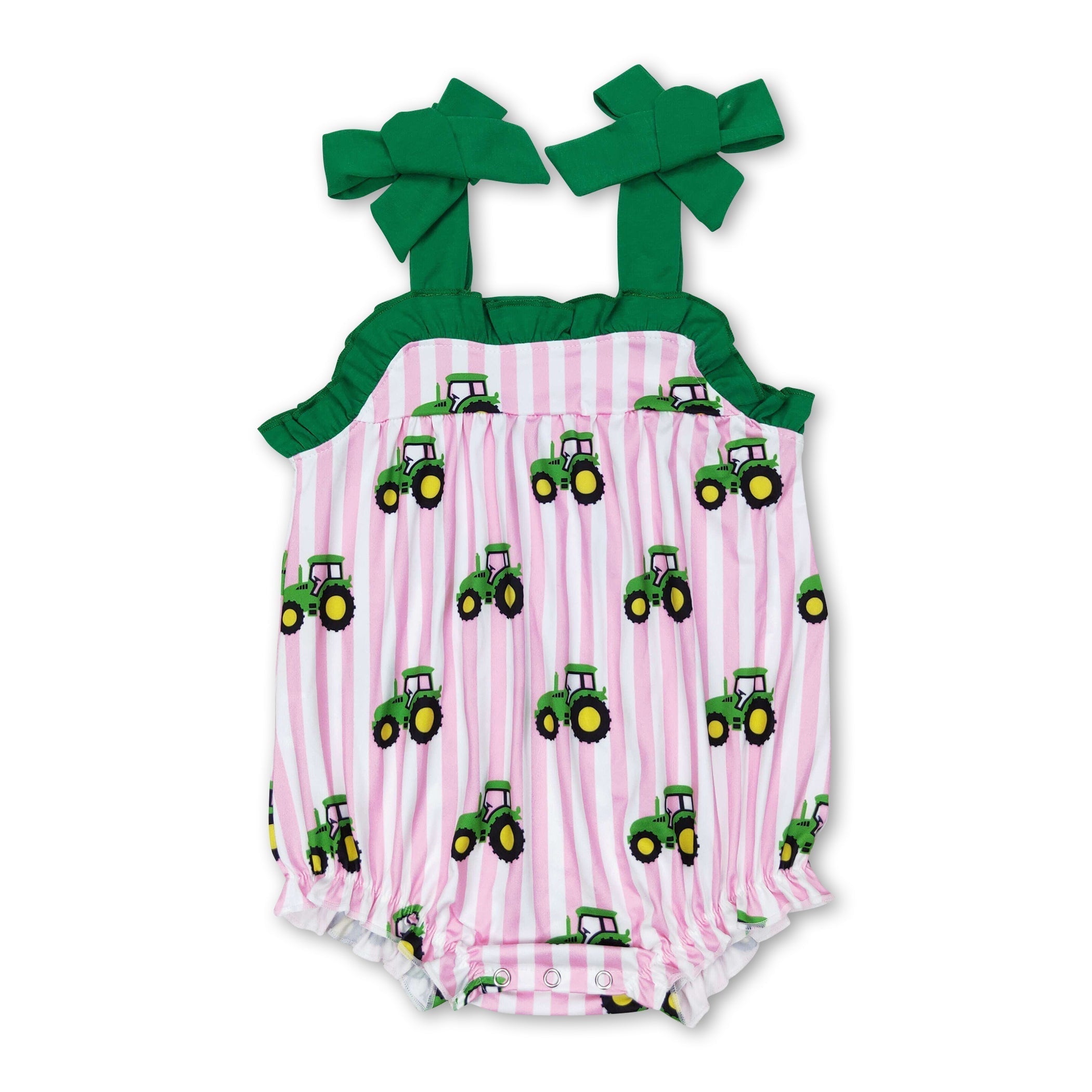 Pink Stripe Tractor Straps Baby Girls Farm  Romper