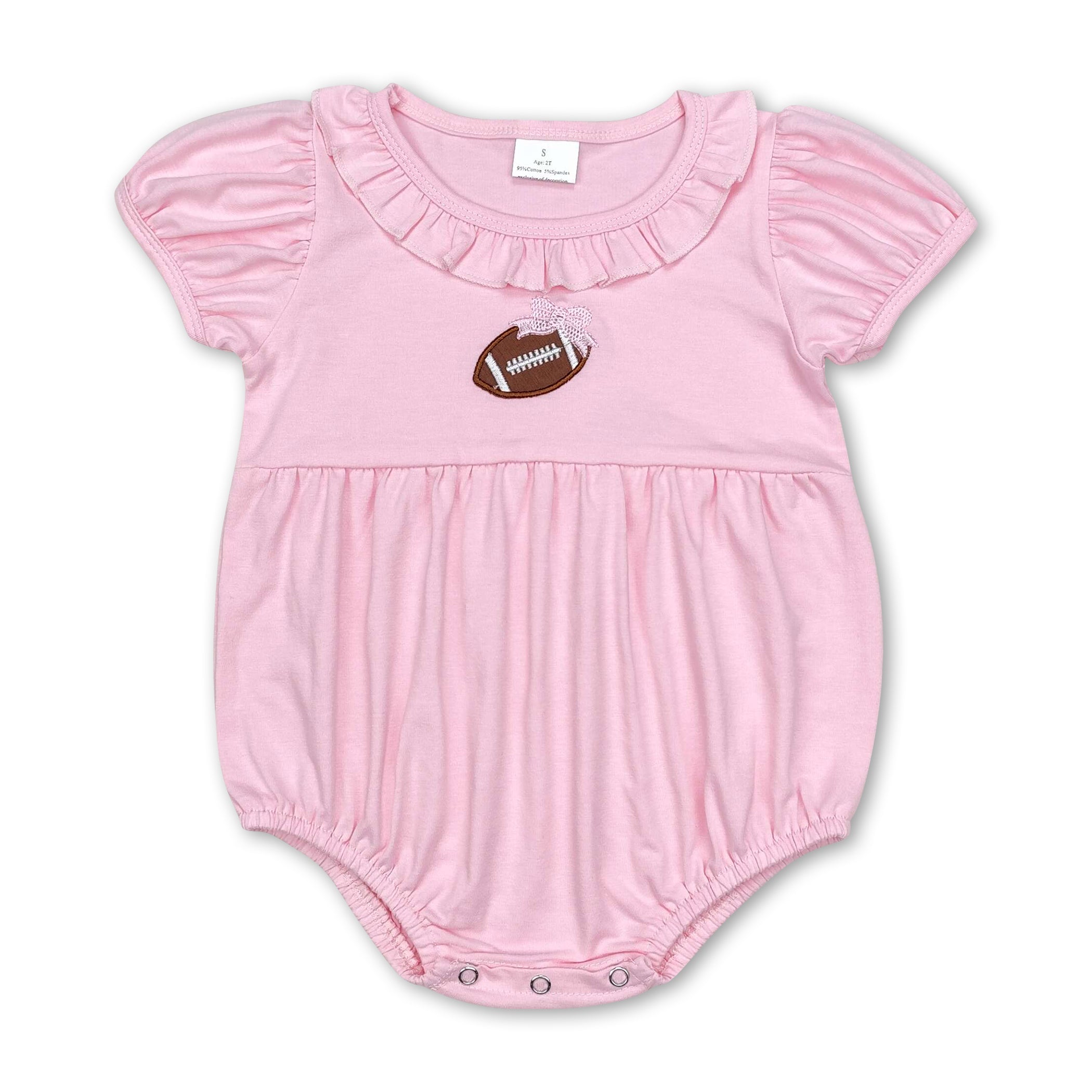 Short Sleeves Pink Football Baby Girls Romper