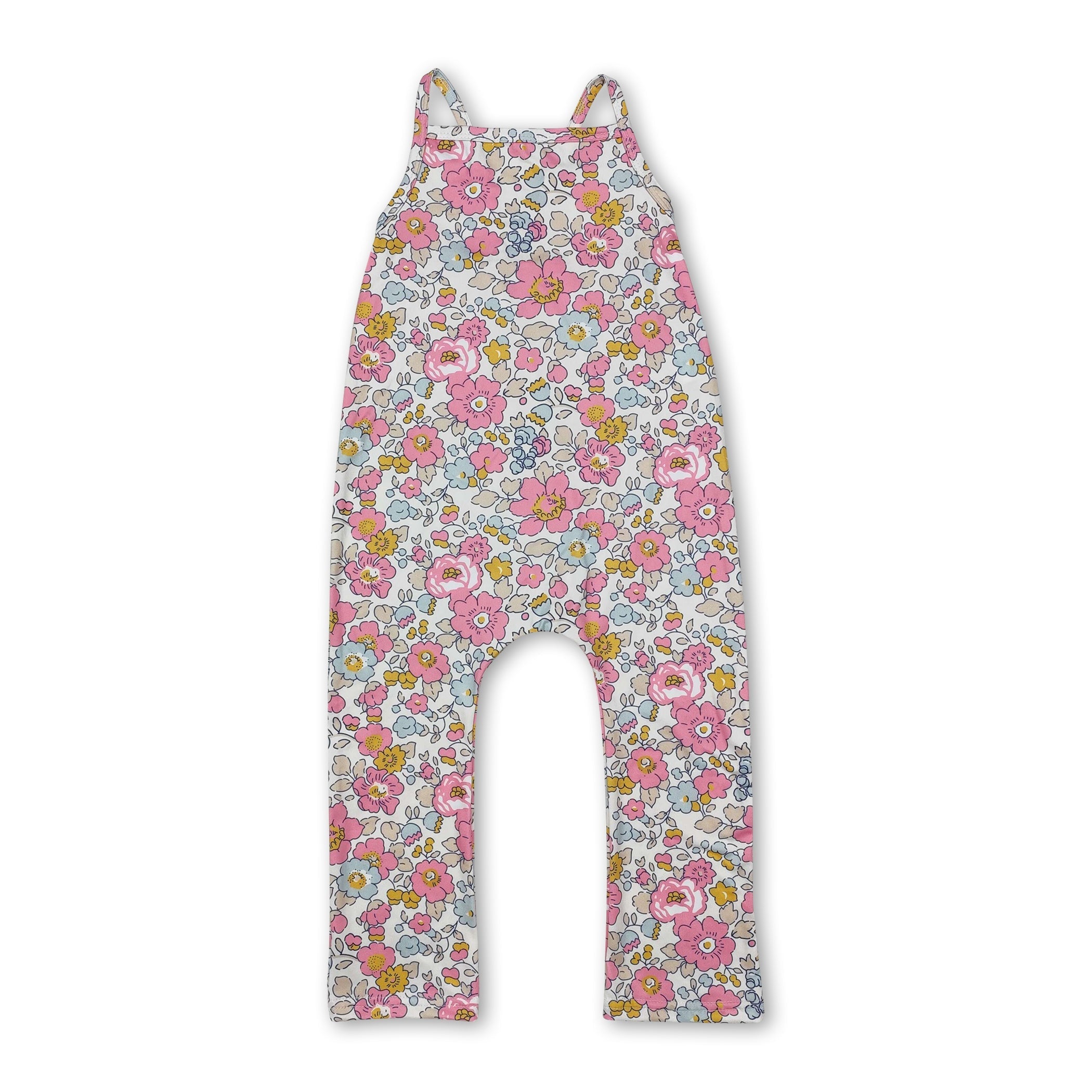 Straps Pink Yellow Floral Baby Girls Jumpsuit