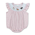 Pink Flutter Sleeves Dog Print Baby Girls Romper