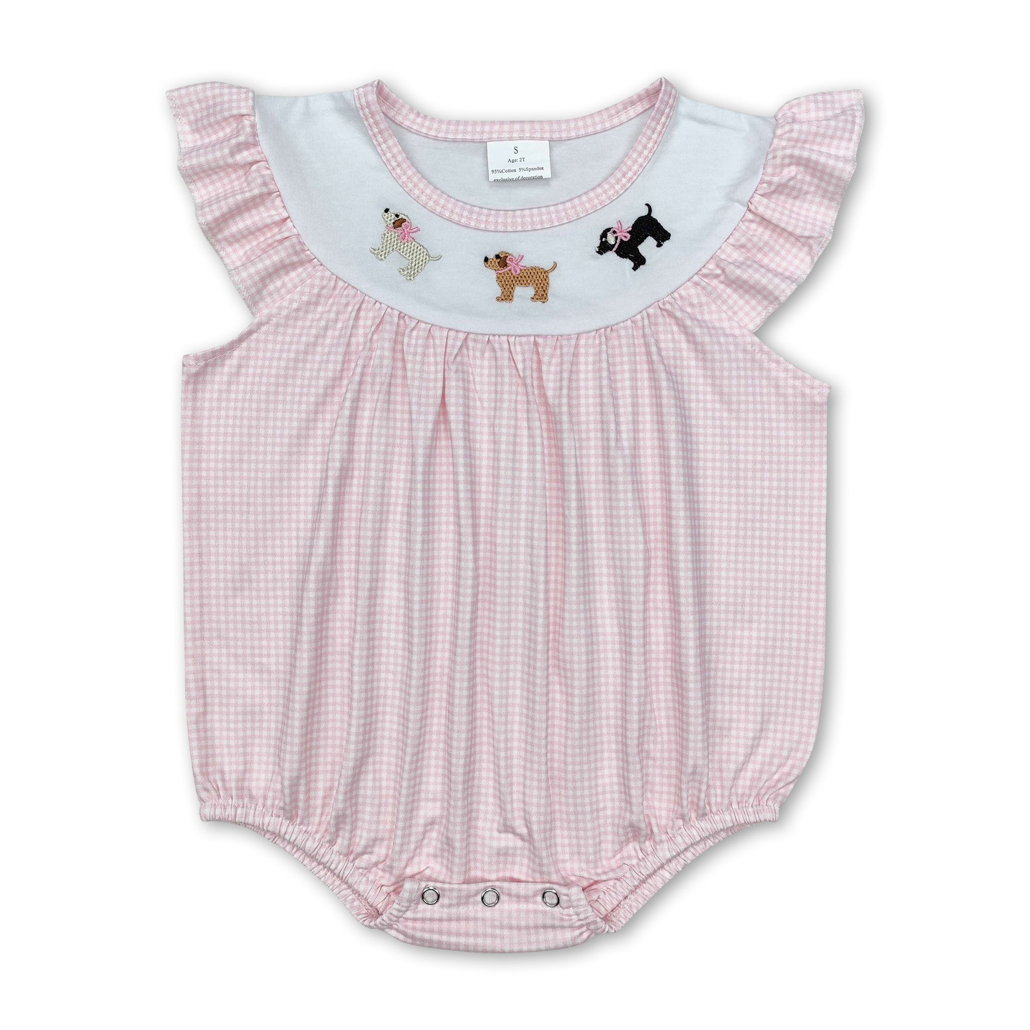 Pink Flutter Sleeves Dog Print Baby Girls Romper