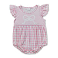 Pink Flutter Sleeves Plaid Bow Baby GirlsRomper