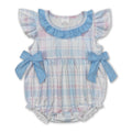 Pink Light Blue Plaid Flutter Sleeves Baby Girls Romper