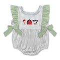 Plaid Chicken Cow Farm Baby Girls Romper