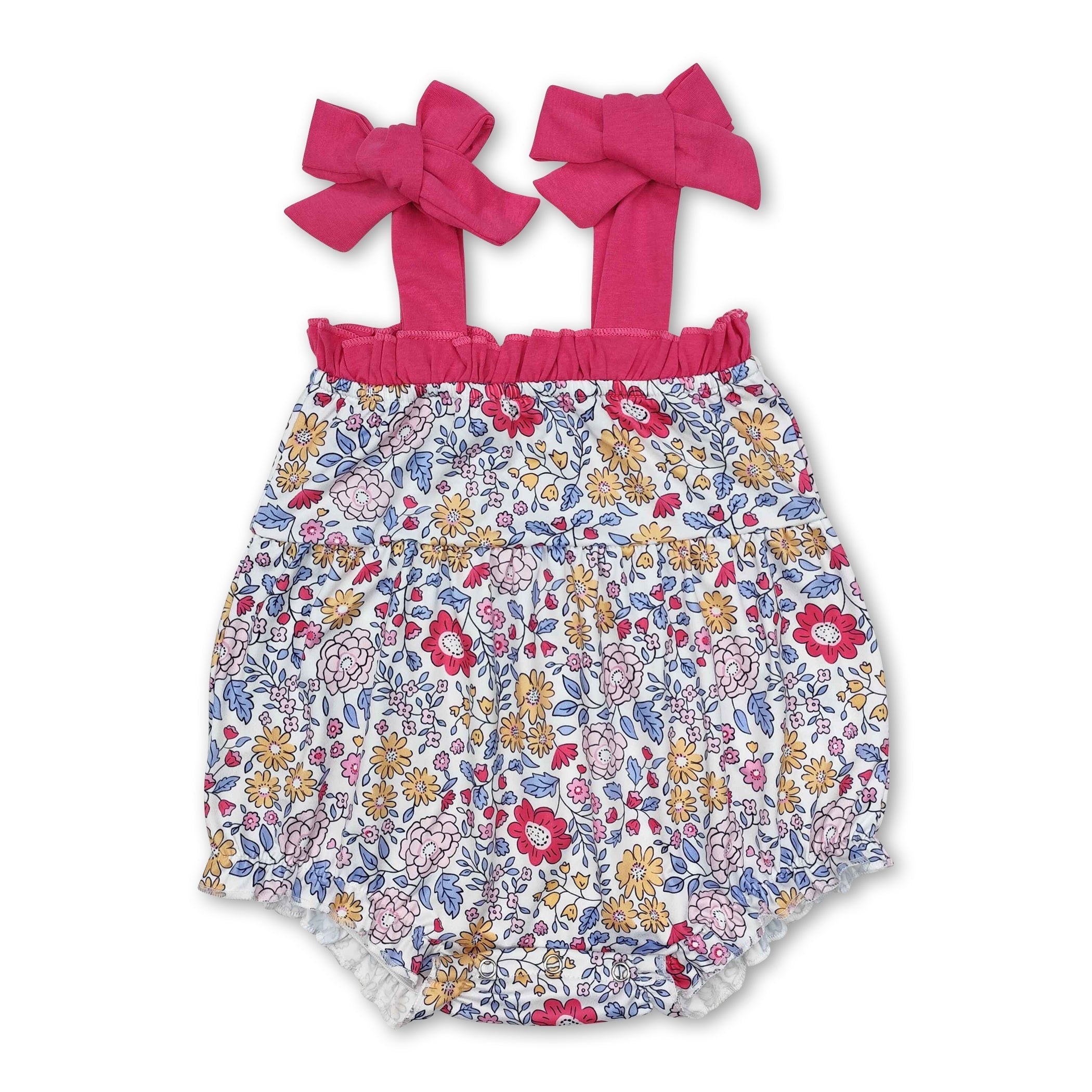 Hot Pink Straps Floral Baby Girls Spring Summer Romper