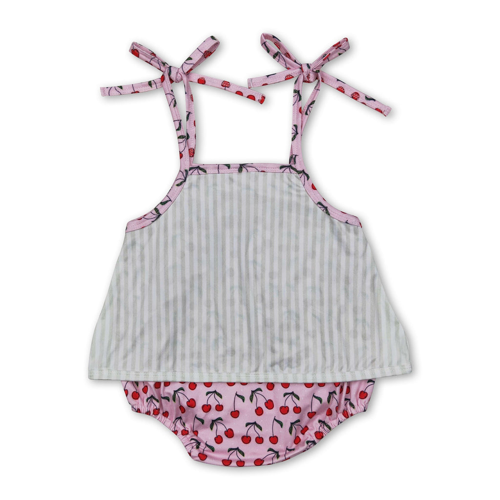 Straps Stripe Cherry Baby Girls Summer Romper