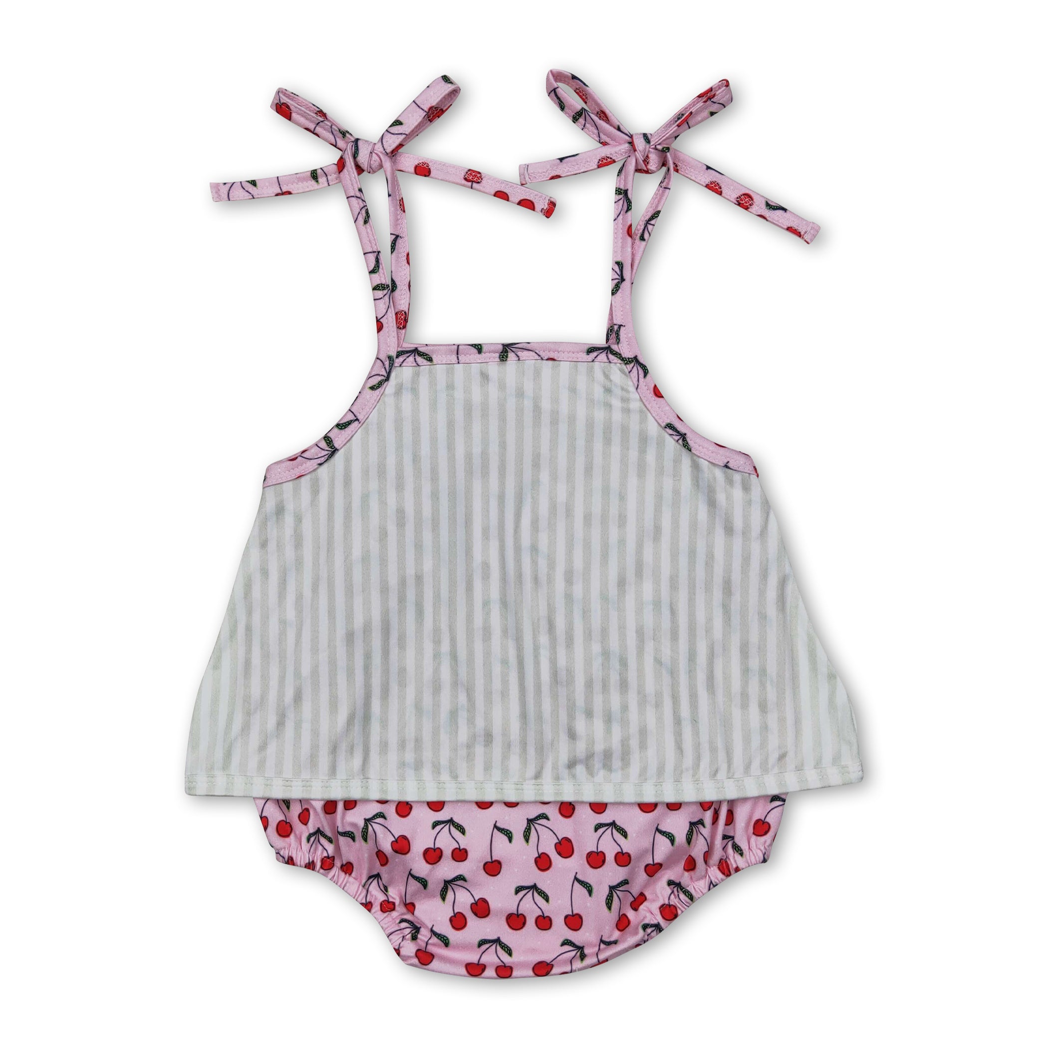 Straps Stripe Cherry Baby Girls Summer Romper