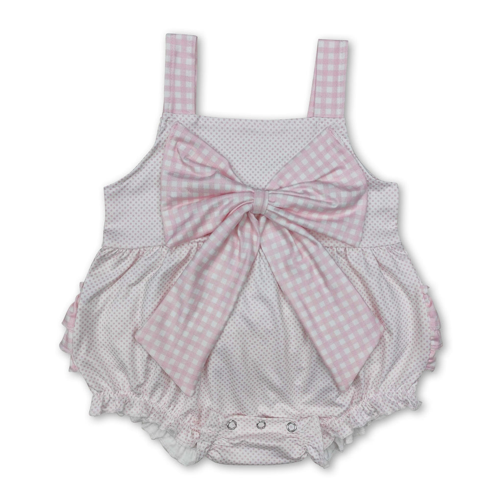 Pink Plaid Bow Polka Dots Baby Girls Ruffle Romper