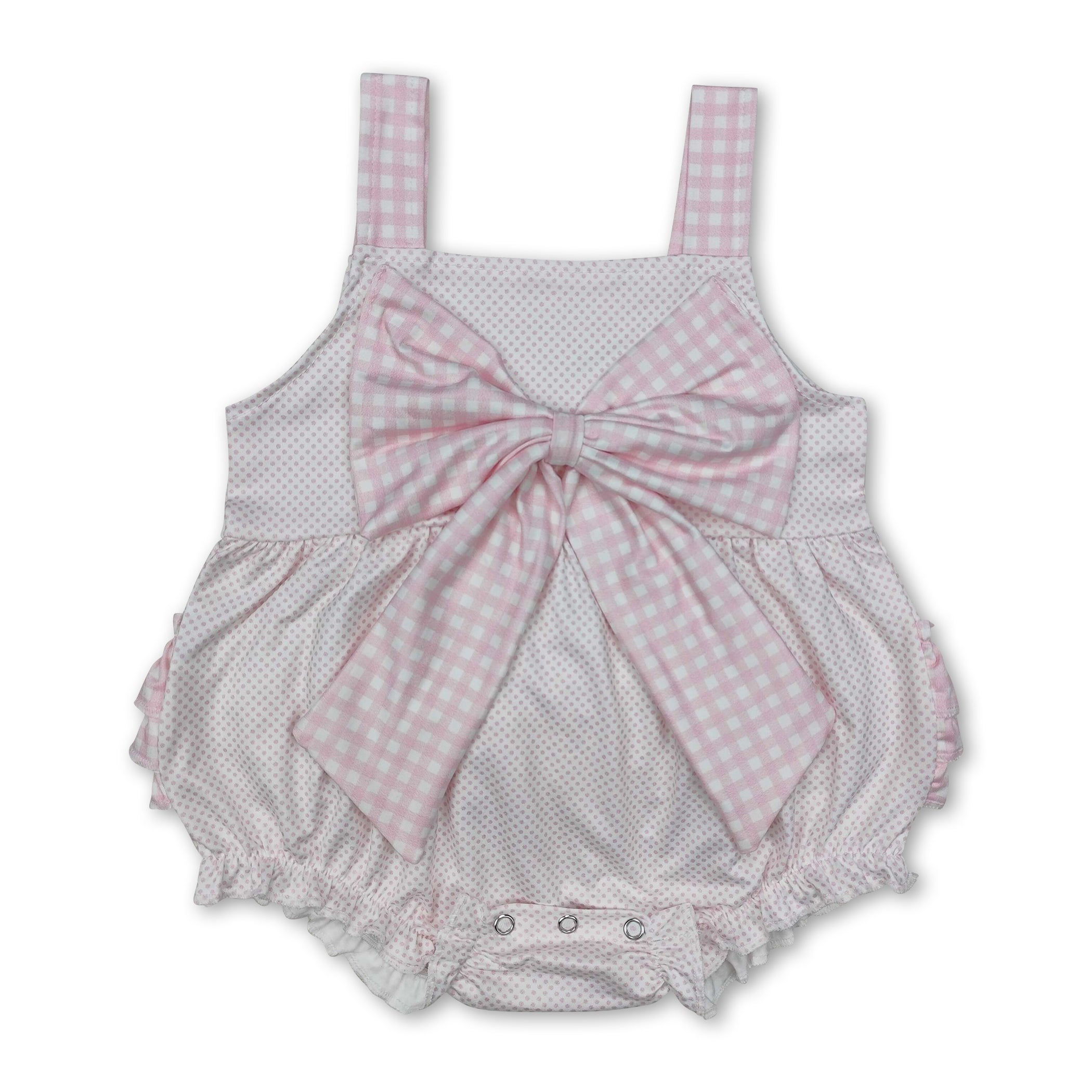Pink Plaid Bow Polka Dots Baby Girls Ruffle Romper