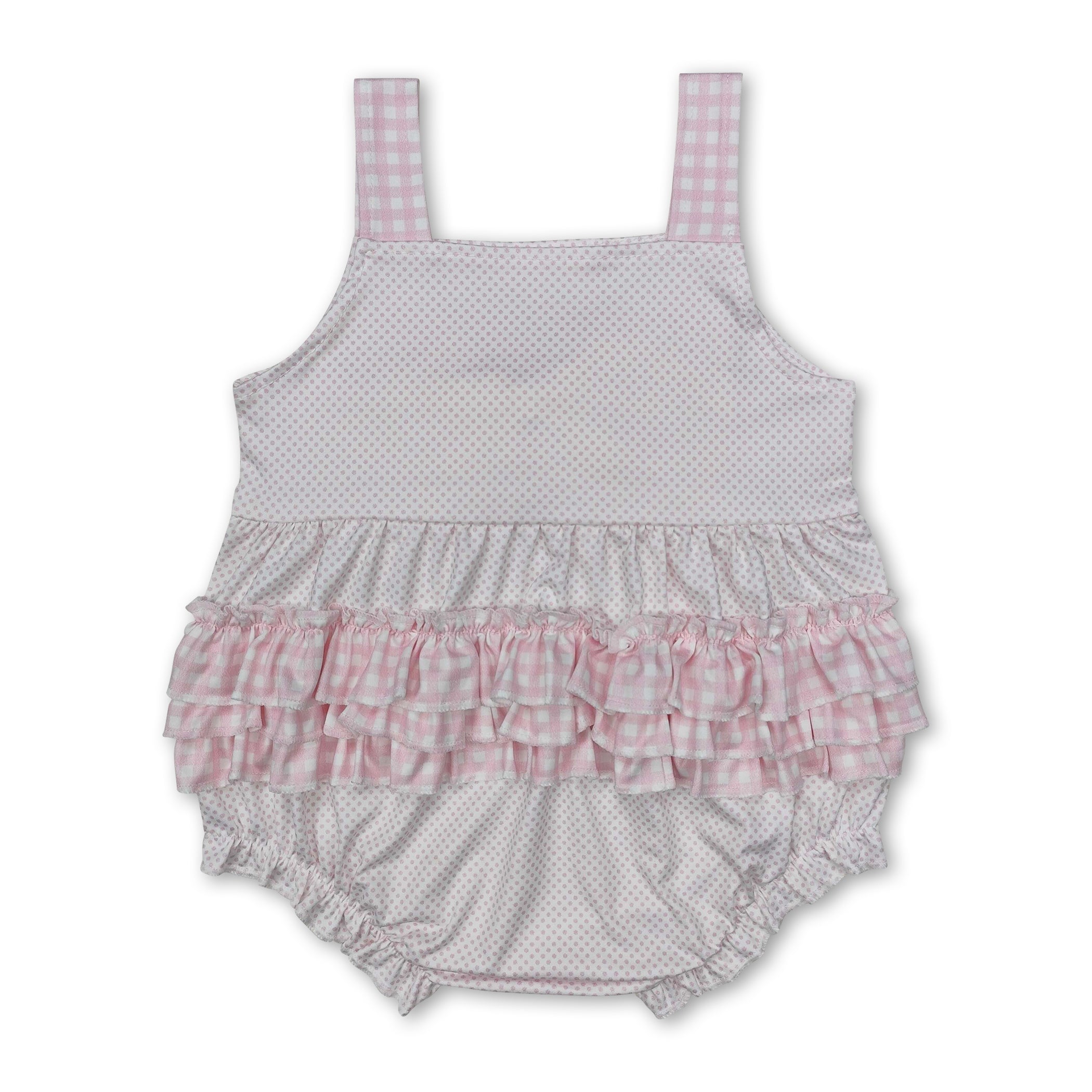 Pink Plaid Bow Polka Dots Baby Girls Ruffle Romper