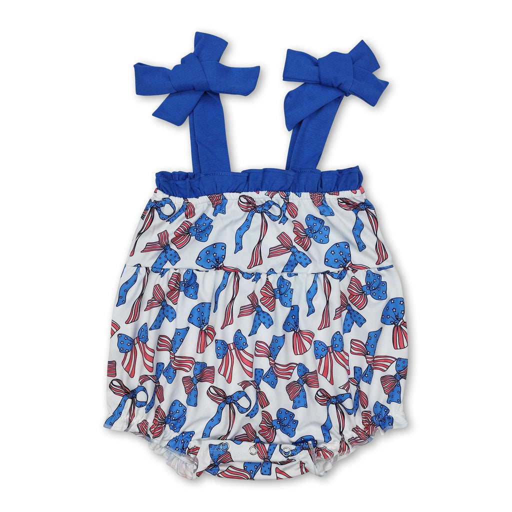 Straps Stars Stripe Bow Baby Girls 4th of July Romper