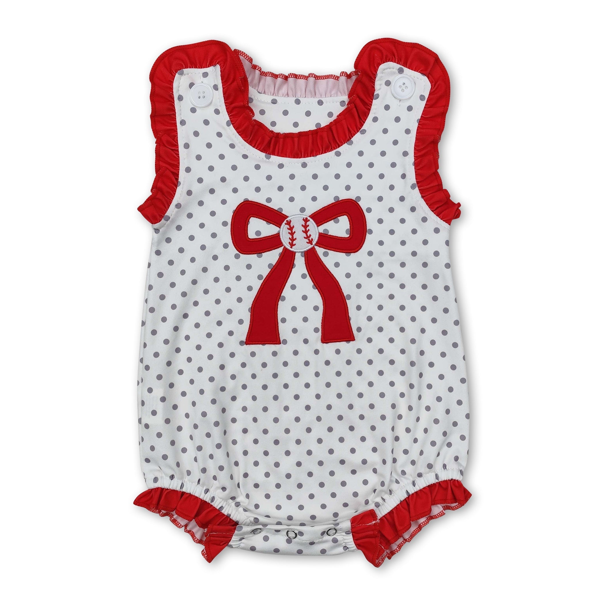 Sleeveless Polka Dots Baseball Bow Baby Girls Romper