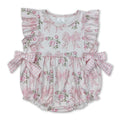 Flutter Sleeves Floral Plaid Bow Baby Girls Romper