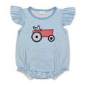 Flutter Sleeves Stripe Chicken Tractor Baby Girl Farm Romper