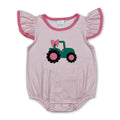 Flutter Sleeves Pink Stripe Tractor Baby Girl Romper