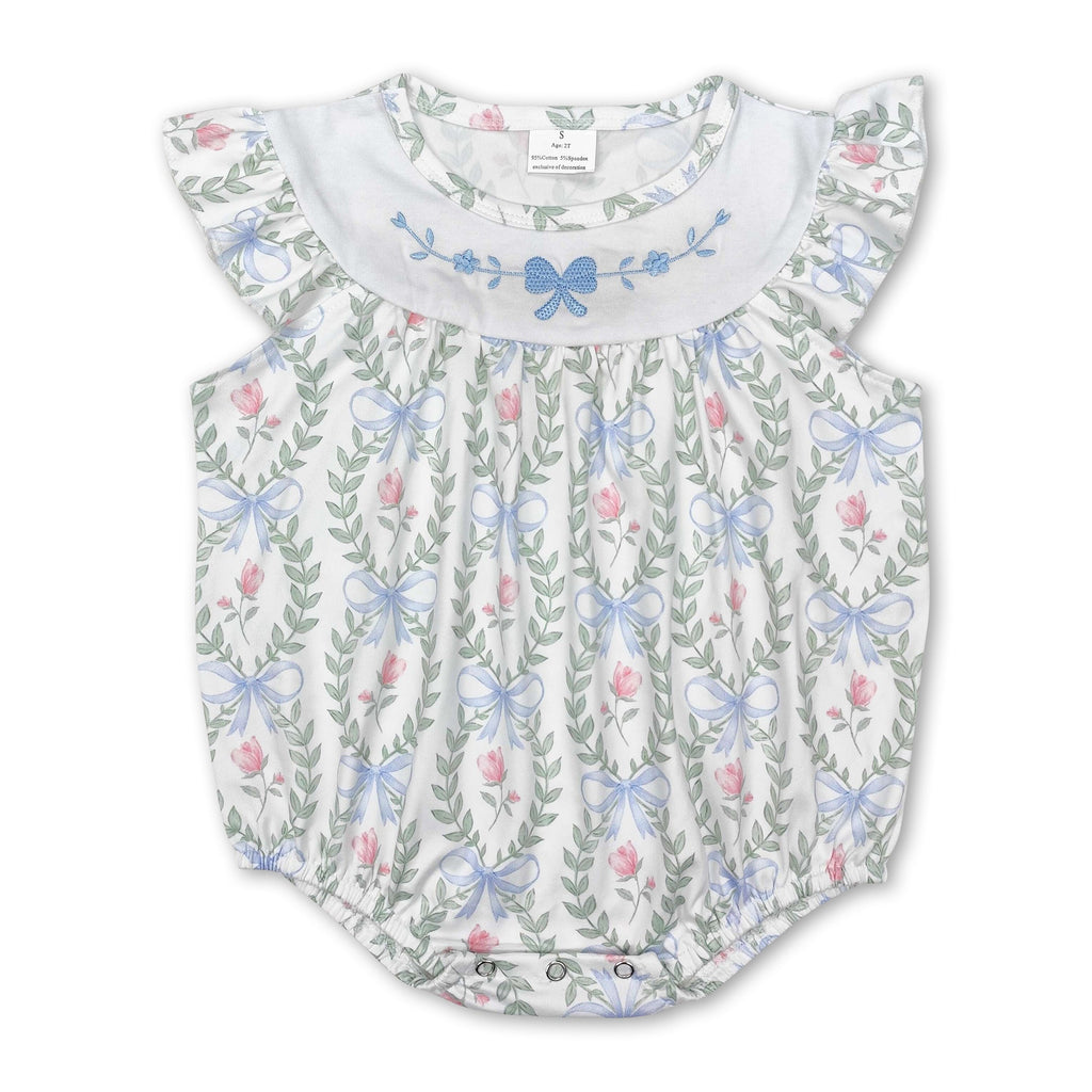 Light Blue Bow Floral Baby Girls Spring Summer Romper