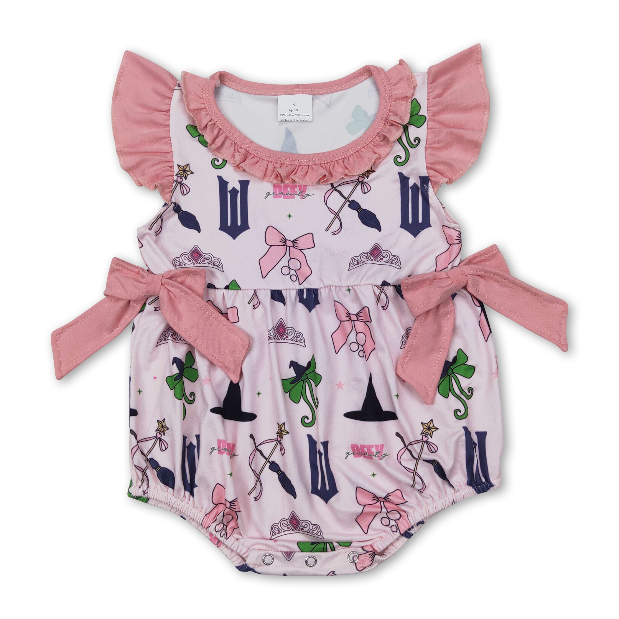 Flutter Sleeves Bow Witches Baby Girls Romper