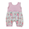 Sleeveless Pink Plaid Floral Baby Girls Summer Romper