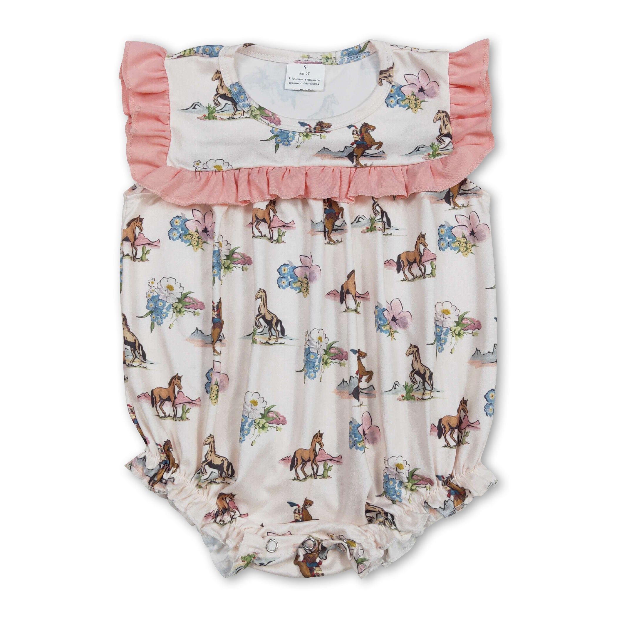 Ruffle Horse Rodeo Western Baby Girls Romper
