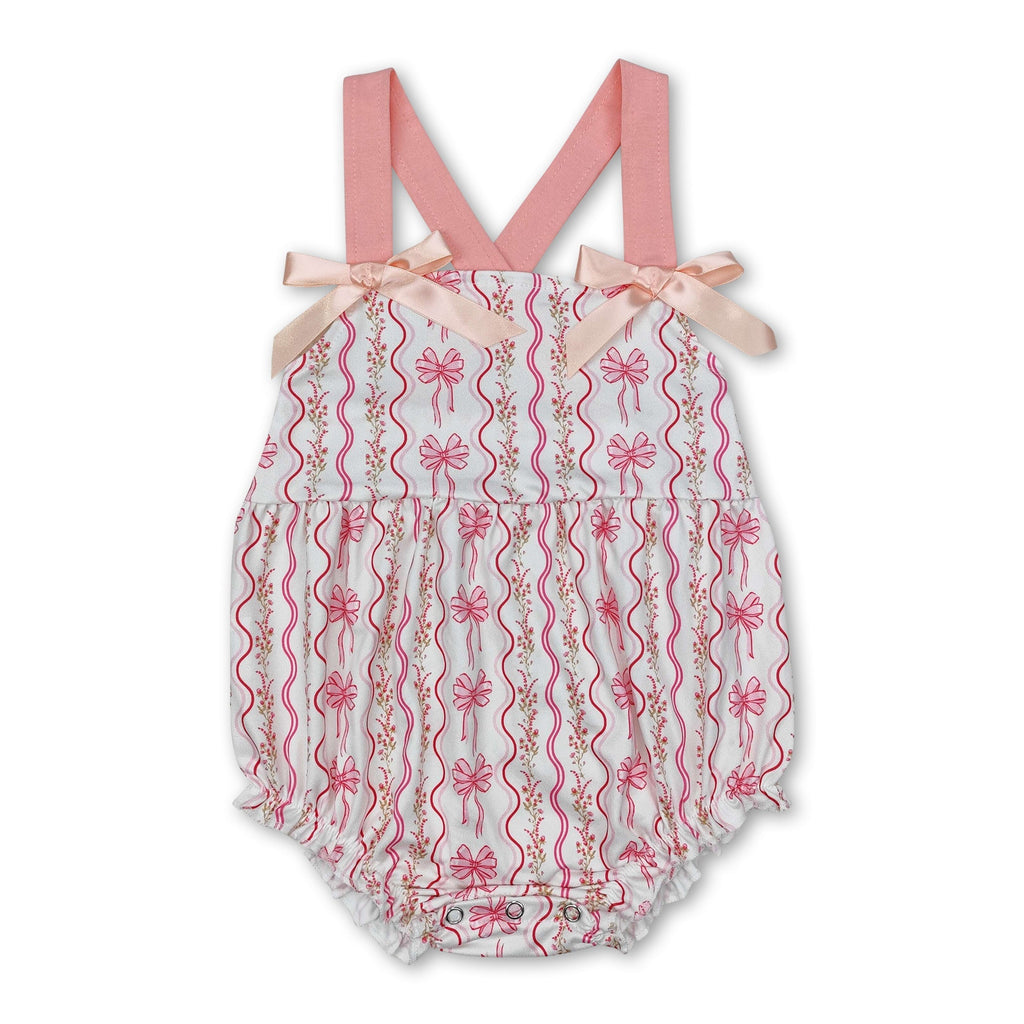 Pink Straps Bow Floral Baby Girls Summer Romper
