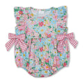 Ruffle Floral Pink Plaid Bow Baby Girls Summer Romper