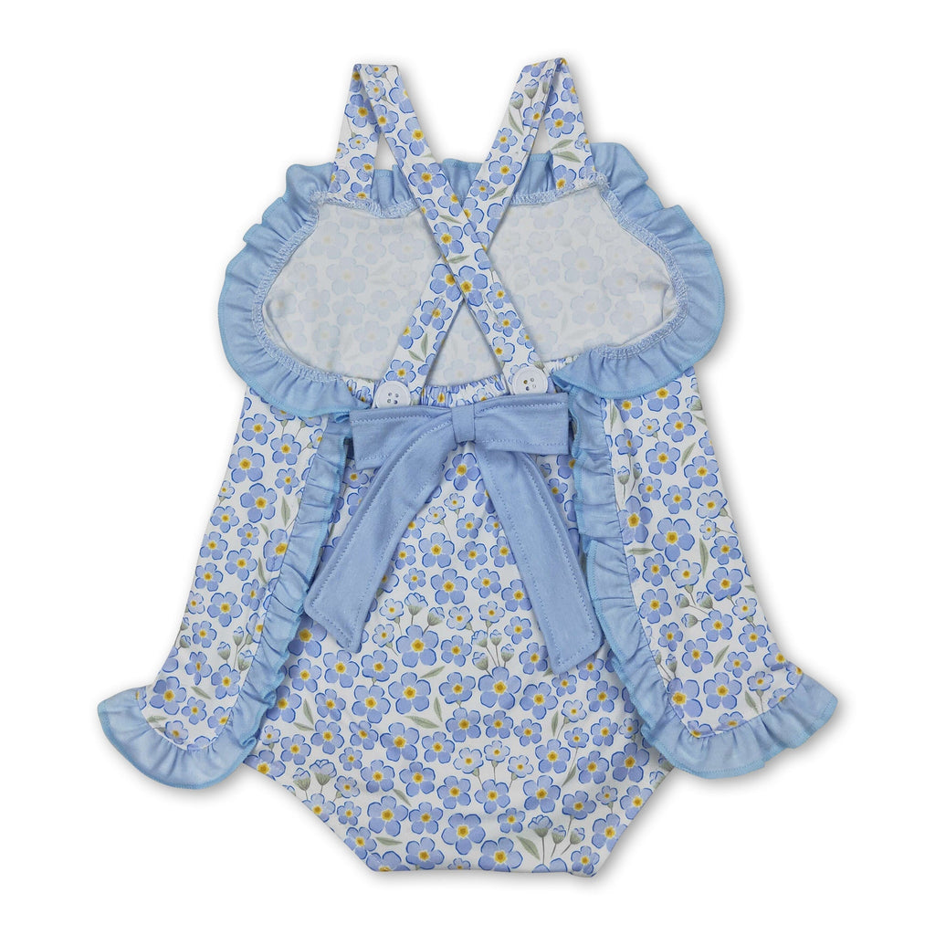 Straps Blue Ruffle Floral Baby Girls Summer Romper