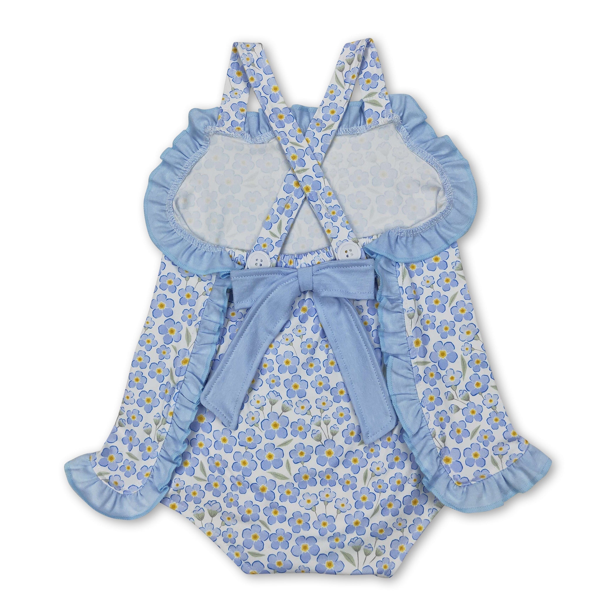 Straps Blue Ruffle Floral Baby Girls Summer Romper