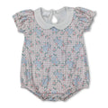Short Sleeves Pink Plaid Floral Baby Girls Romper