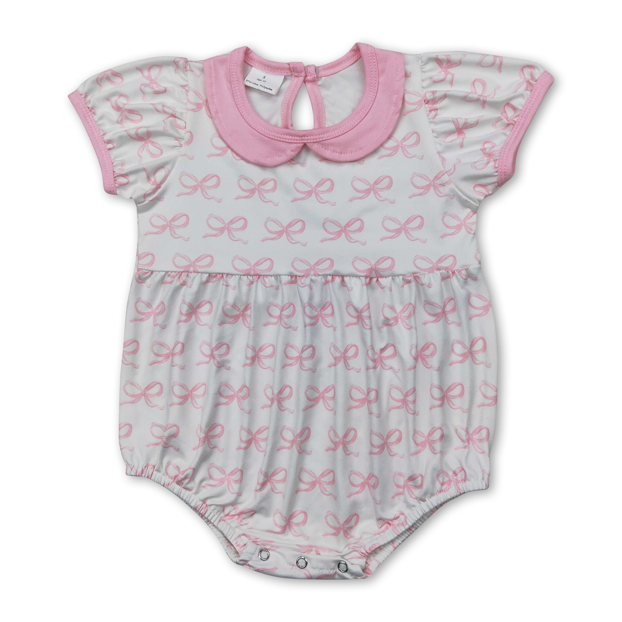 Short Sleeve Pink Bow Baby Girls Summer Romper
